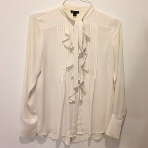 Ann Taylor ruffled pleated blouse with tie